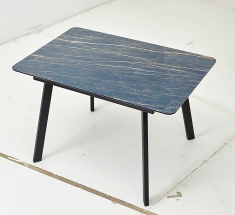 Стол АРУБА 120 нераздвижной МОНБЛАН, стекло/ ЧЕРНЫЙ каркас