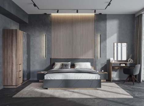 Двуспальная кровать Woodville Диамо КР 02 180х200 софт графит / дуб каньон 546001