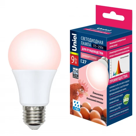 Лампочка светодиодная шар белая E27 9W Uniel LED-A60-9W/SCEP/E27/FR/DIM IP65 PLO65WH