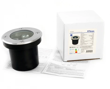 Встиваемый светодиодный свтельник (грунтовый) Feron SP2801 48452 3W, AC12-24, низковольтный, 3000К, черный, Dвн.диаметр:70m (круглые, IP67)