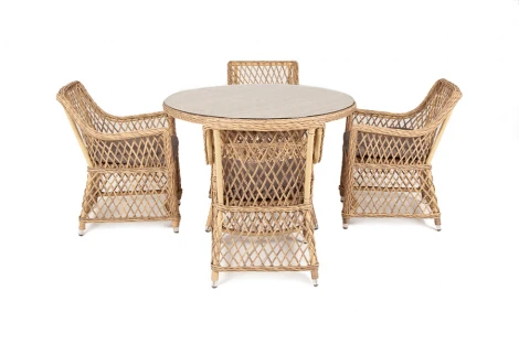 Обеденная группа плетеная, цвет соломенный 4SIS Доппио DOPC4T-5-SET