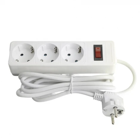 Сетевой фильтр 3-х местный с заземлением 5 метров (белый) Stekker Optima 50088