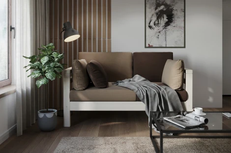 Диван Arsko прямой Домино М беленый дуб велюр светло-коричневый/темно-коричневый