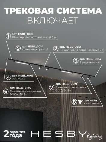 Трековая система в сборе встраиваемая однофазная 220V Hesby Lighting Skylite №5 HSBL_kompl_S005_VI3B3K