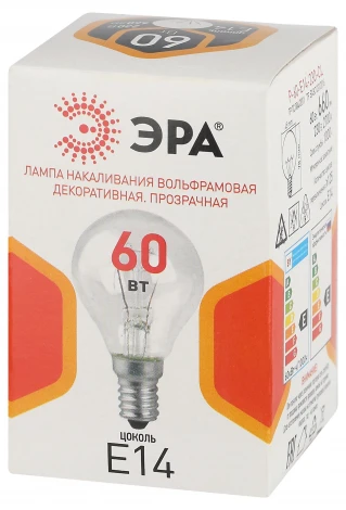 Лампочка накаливания E14 60W ЭРА P-60-E14-230-CL