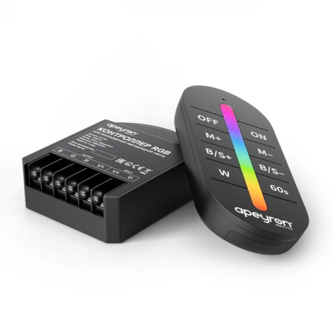 Контроллер RGB 12В/24В 288вт/576Вт 3 канала, 24А, ПДУ RF сенсорный (без батареек) Apeyron 04-103