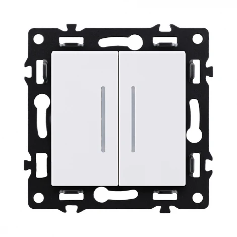 Выключатель 2-клавишный 10А/250В с LED подсветкой, белый Kollinger Asthetik AS-010WH
