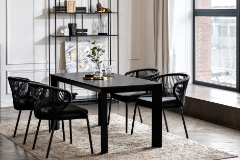 Обеденная группа на 4 персоны со стульями Милан, каркас темно-серый, роуп темно-серый 4SIS Венето VEN-CMIL4T1-5-SET D-gray