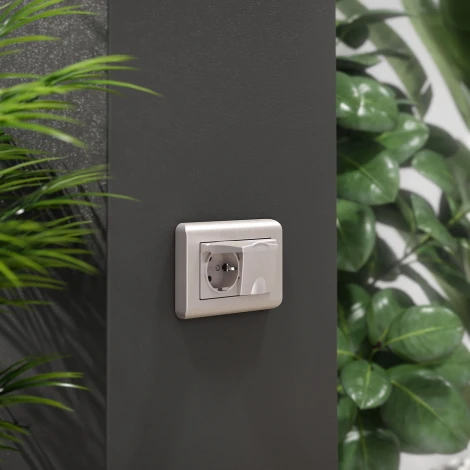 Розетка двойная влагозащ. с зазем. с защит. крышками и шторками (перламутровый рифленый) Werkel W1172213 (a057289)