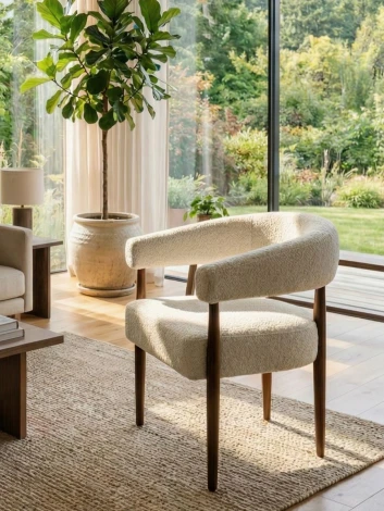 Стул БОНСАЙ (BONSAI), цвет СВЕТЛО-БЕЖЕВЫЙ CLOUD-113, букле / ОРЕХ , ®DISAUR M-City 64850