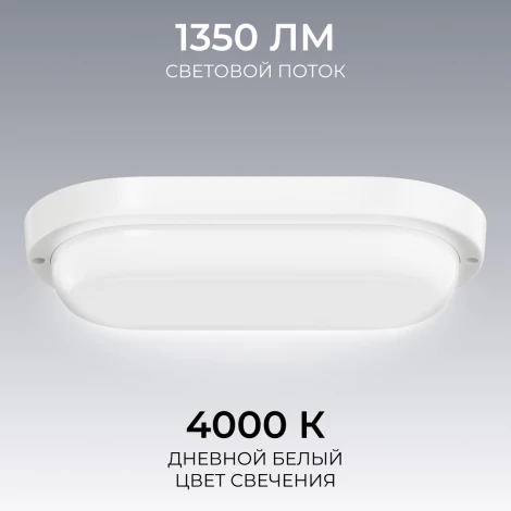 Настенно-потолочный светильник светодиодный герметичный 18Вт 1350лм 4000К IP65 овал, белый OGM О28-11
