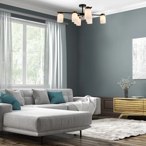 Потолочная люстра на штанге Escada Madison 8x40Вт E14, металл/стекло, черный/бронза, белый (220V)