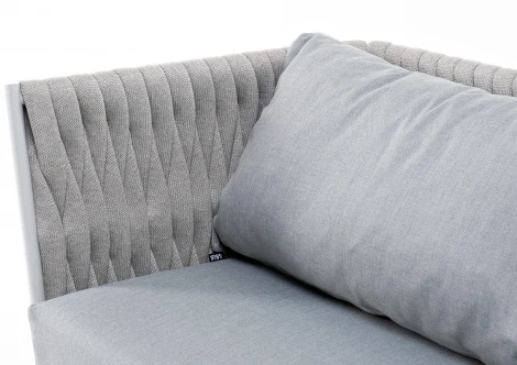 "Монако" диван 2-местный плетеный из роупа, каркас алюминий светло-серый (RAL7035) муар, роуп светло-серый 40 мм, ткань светло-серая 4SIS арт.УТ-00006214