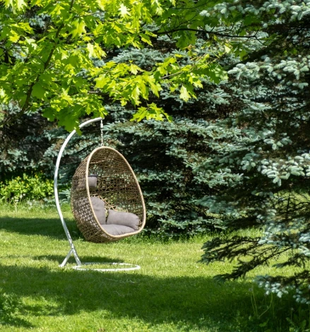 "Флоренция" подвесное кресло-кокон из искусственного ротанга, цвет соломенный с серой подушкой 4SIS арт.УТ-00006749