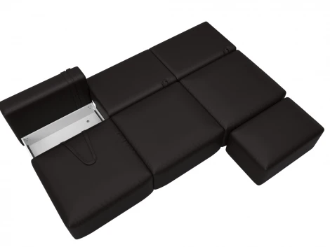 Диван прямой модульный с пуфом Лига-060 НПБ Лонг (ЛДСП,Брус,Фанера/Пластик/Экокожа/Коричневый) Лига Диванов 130057