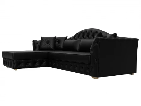 Диван угловой Артис левый угол (Брус,Рейка/Пластик/Экокожа/Черный) Лига Диванов 128032L
