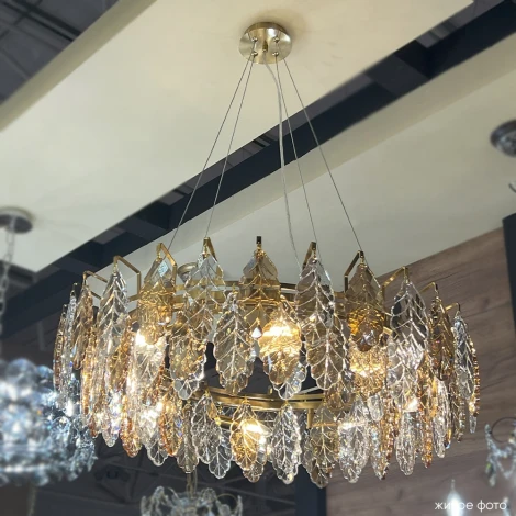 Подвесная люстра Crystal Lux TREVI SP8 BRASS (220V, хрусталь, на цепи, листья)