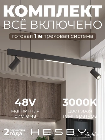 Трековая система в сборе магнитная подвесная 48V 36W Hesby Lighting ElDeko HSBL_kompl_E005_PI1B3K
