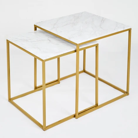 Стол журнальный МеталлАрт М002 белый мрамор/золото Mebelik 009486