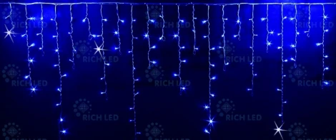Гирлянда светодиодная Бахрома синяя с мерцанием 220B, 144 LED, провод прозрачный, IP54 RL-i3*0.9F-T/B Rich LED