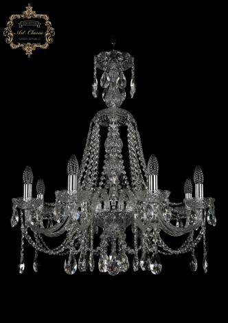 Подвесная люстра с хрустальными подвесками Art Classic 11.12 11.12.8.240.XL-69.Cr.Sp (220V, на цепи, подсвечник, свеча)