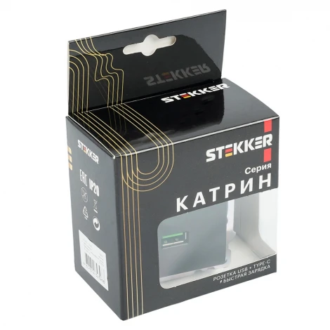 Розетка USB Type A+С (черный) Stekker Катрин 50055