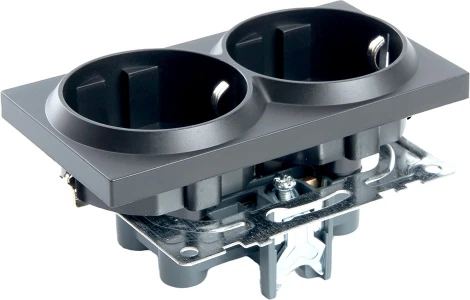 Розетка двойная с заземлением и шторками (черный) Stekker Катрин 39612