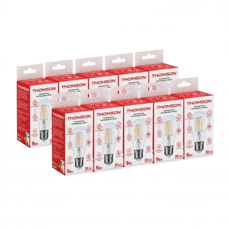 Лампочка светодиодная филаментная прозрачная груша E27 9W Thomson A60 TH-B2062