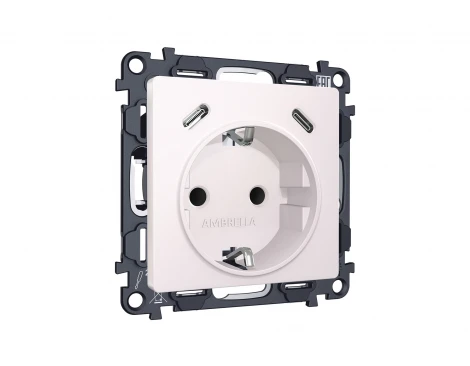 Комплект механизма электрической розетки с заземлением с быстрой зарядкой 2хUSB Type-С встраиваемый (жемчуг) Ambrella Volt QUANT MA210510
