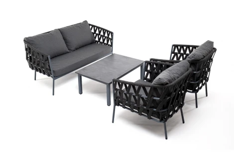 Лаунж-зона 4-местная плетеная из роупа (веревки), каркас алюминиевый серый, роуп темно-серый 4SIS Диего DIES2C2TJ-4-SET D-gray