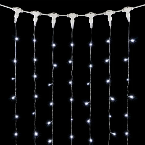 Гирлянда Занавес 2 x 3 м Белый с Мерцанием Белого Диода 220В, 600 LED, Провод Прозрачный ПВХ, IP54