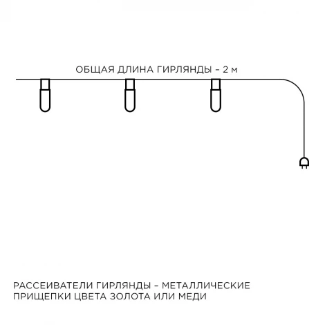 Гирлянда светодиодная Прищепка 2АА, 2 м, 10 ламп, золото/медь IP20, провод в прозрачной изоляции Apeyron 15-59
