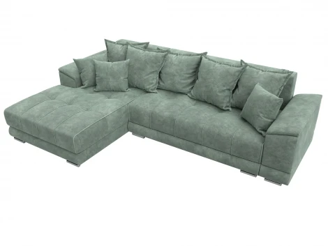 Диван угловой НордСтар левый угол (ДСП,Брус/Пластик/Велюр/Зеленый) Лига Диванов 127936L