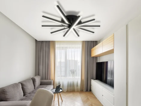 Потолочная люстра Natali Kovaltseva Line LED LAMPS 81174 с пультом ДУ, моб. приложением 120W, черный, LED