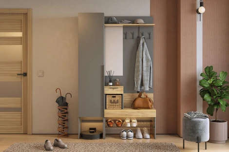 Прихожая "Баско К3" Mebelson (ЛДСП/Графит,Дуб крафт золотой) арт.ПК03Баско.3319