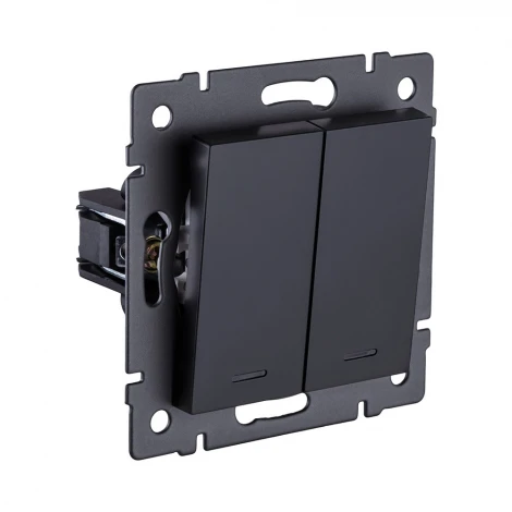 Выключатель 2-клавишный 10А/250В с LED подсветкой, черный матовый Kollinger REA-S-008BM для Aspekt, Eleganz, Reflex