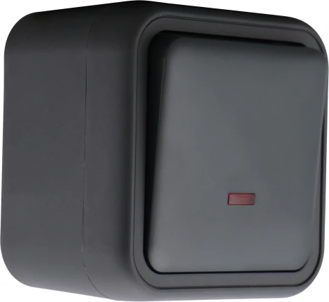 Переключатель 1-клавишный накладной с подсветкой, цвет антрацит IP55 Donel W55 DIP30628