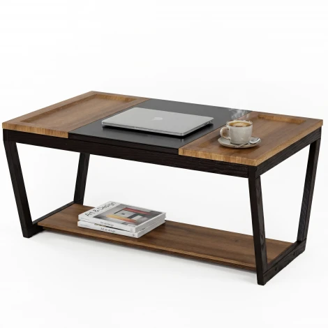 Стол журнальный BeautyStyle 33 дуб вотан/черный/стекло черное Mebelik 009856