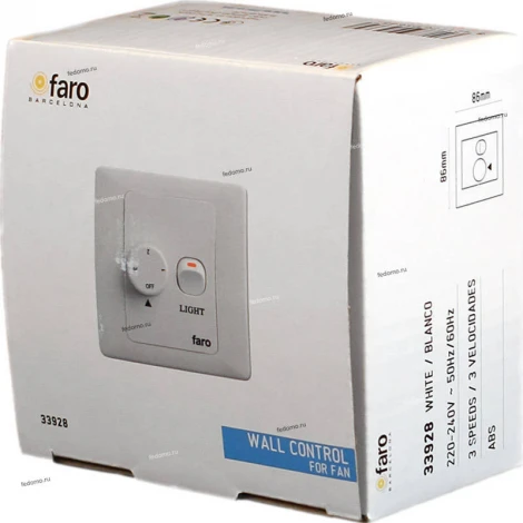 Настенный регулятор скорости вращения лопастей накладной Faro, 3 режима, белый, 100W, IP20