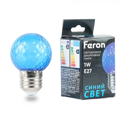 Лампа светодиодная Feron LB-385 52162 шарик синий прозрачный E27 1W 230V