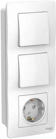 Розетка встраиваемая с заземлением с двумя одноклавишными выключателями (белый) Systeme Electric Blanca BLNBS101101