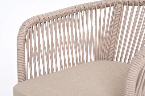 "Марсель" стул барный плетеный из роупа, каркас из стали белый муар, роуп бежевый круглый, ткань бежевая 15052 4SIS арт.УТ-00011261