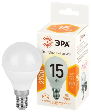 Лампочка светодиодная E14 15 Вт ЭРА LED P45-15W-827-E14 LED P45-15W-827-E14
