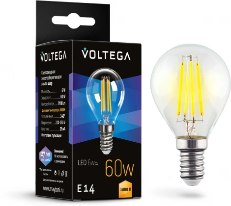Светодиодная лампа 6W 3000K E14 Voltega Globe 6W 7213