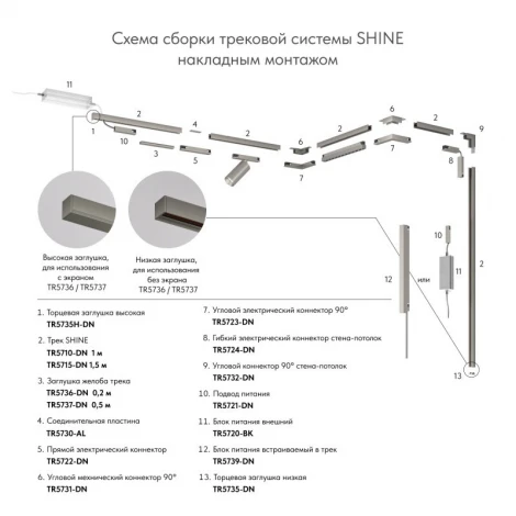 Шинопровод магнитный накладной/подвесной 2м, 48В DC, IP20, цвет темный никель, алюминий Denkirs Shine Base TR5716-DN