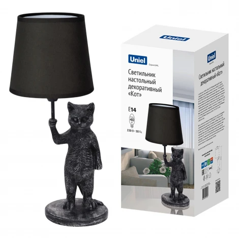 Настольная лампа "Кот" серебристый/черный Uniel UML-B465 E14 SILVER/BLACK