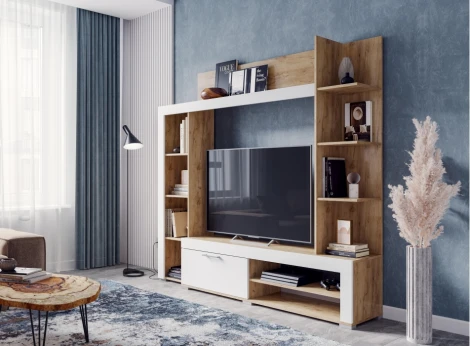 Готовая гостиная Woodville Касэль софт вайт / дуб крафт золото 547796