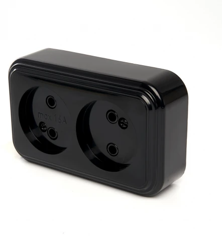 Розетка двойная без заземления (черный) Stekker Брест 39694