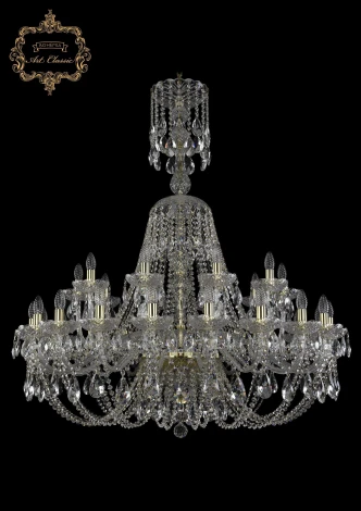 Подвесная большая люстра Art Classic 11.21 11.21.20+10.400.XL-132.Gd.Sp (220V, хрусталь, на цепи, подсвечник, свеча)