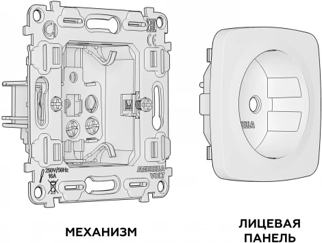 Комплект механизма Ambrella Volt электрической розетки OMEGA MO806010 Черный матовый с заземлением на винтовых зажимах 2P+E 16A-250V QUANT